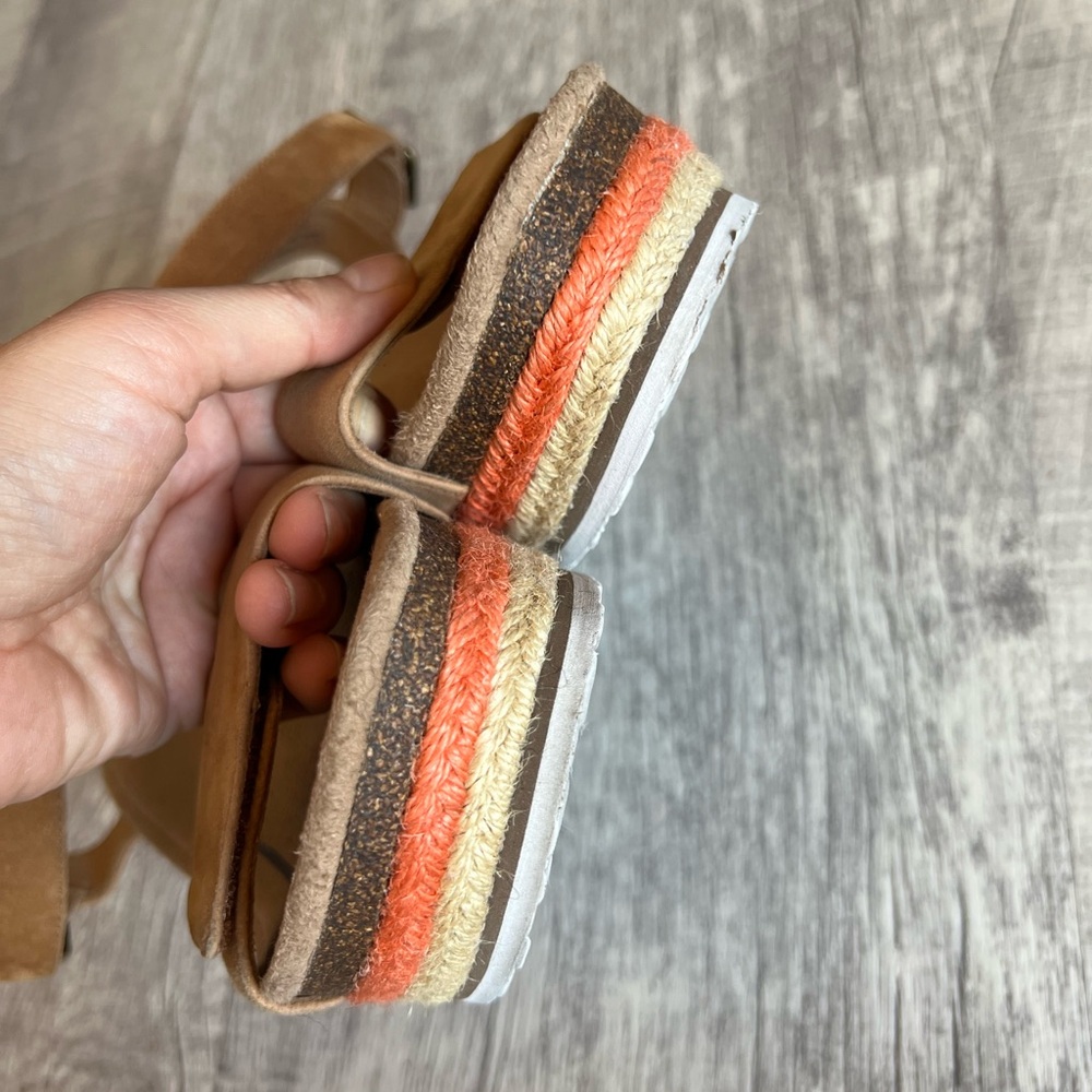Aetrex Sydney Espadrille Wedge Sandals Cognac Orange Stripe Size 8.5 - Picture 6 of 10